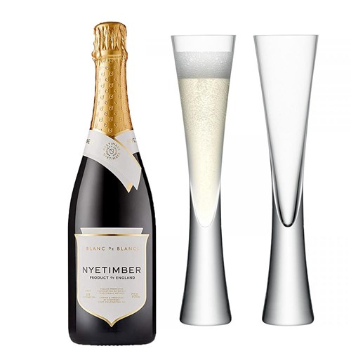 Nyetimber Blanc de Blancs English Sparkling 75cl with LSA Moya Flutes